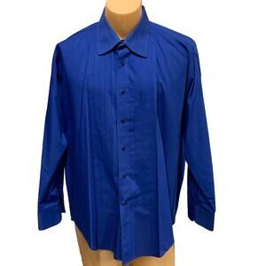 Perry Ellis Large PolyBlend Long Sleeve 38/39 Mens Blue Formal Tuxedo Shirt
